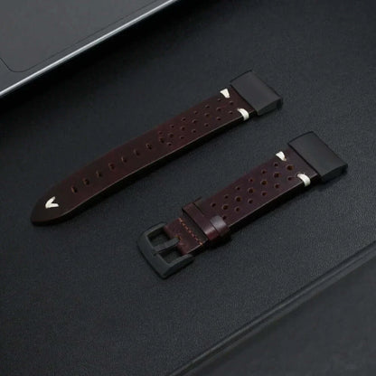 Leather Band for Garmin Fenix 7X/6X/5X, Enduro & MARQ (22/26mm) in dark brown with stainless steel buckle