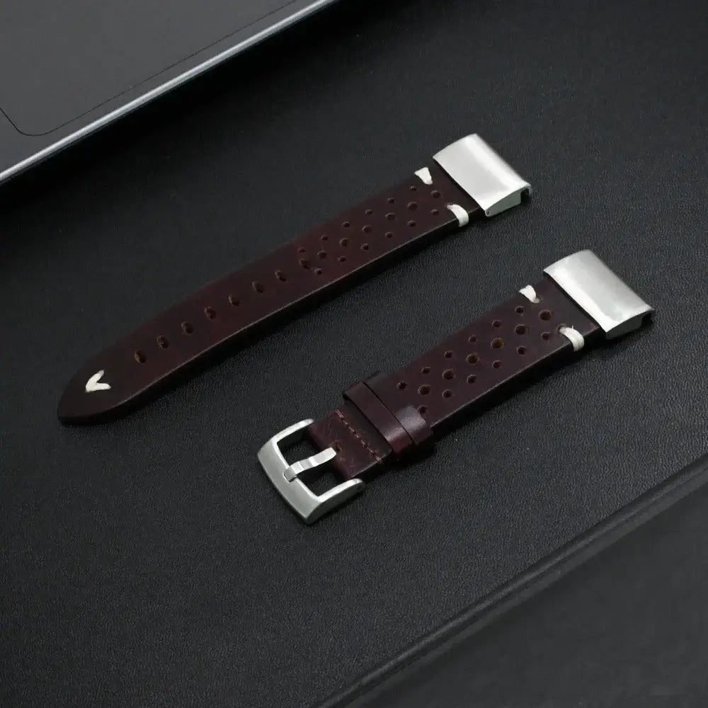 Leather Band for Garmin Fenix 7X/6X/5X, Enduro & MARQ (22/26mm) in dark brown with stainless steel buckle