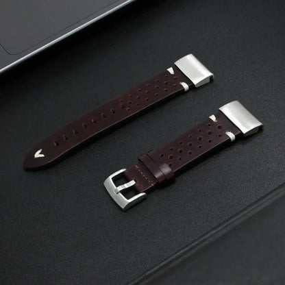 Leather Band for Garmin Fenix 7X/6X/5X, Enduro & MARQ (22/26mm) in dark brown with stainless steel buckle