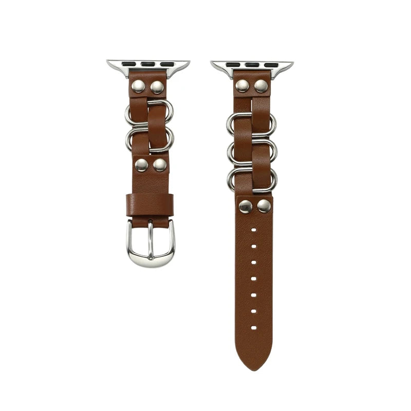 Retro Leather Apple Watch Band for Women (38–49mm) featuring vintage leather and stainless steel accents.