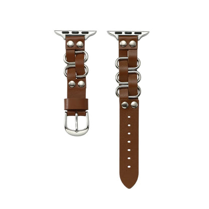 Retro Leather Apple Watch Band for Women (38–49mm) featuring vintage leather and stainless steel accents.