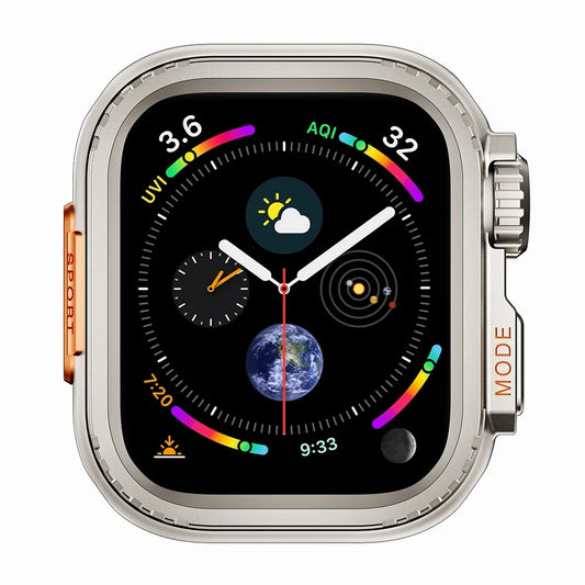 Rugged Aluminum Alloy Case for Apple Watch Ultra 3/Series 11/9/8/7 – 49mm to 44mm with displayed watch face.