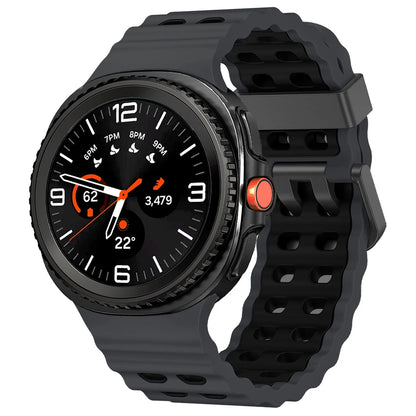Silicone Breathable Sport Band for Samsung Galaxy Watch 8/Classic 46mm on a black watch with digital display.