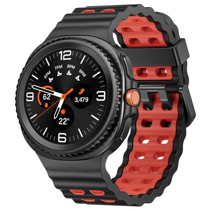Silicone Breathable Sport Band for Samsung Galaxy Watch 8/Classic 46mm displayed on a smartwatch with a sleek design.