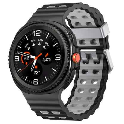 Silicone Breathable Sport Band for Samsung Galaxy Watch 8/Classic 46mm on a black smartwatch.
