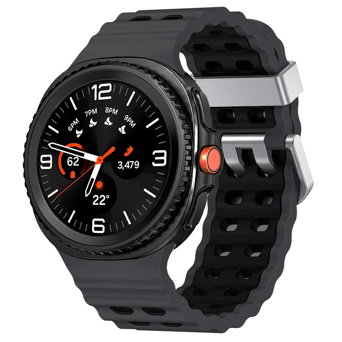 Silicone Breathable Sport Band for Samsung Galaxy Watch 8/Classic 46mm on a smartwatch, showcasing its sleek ventilated design.