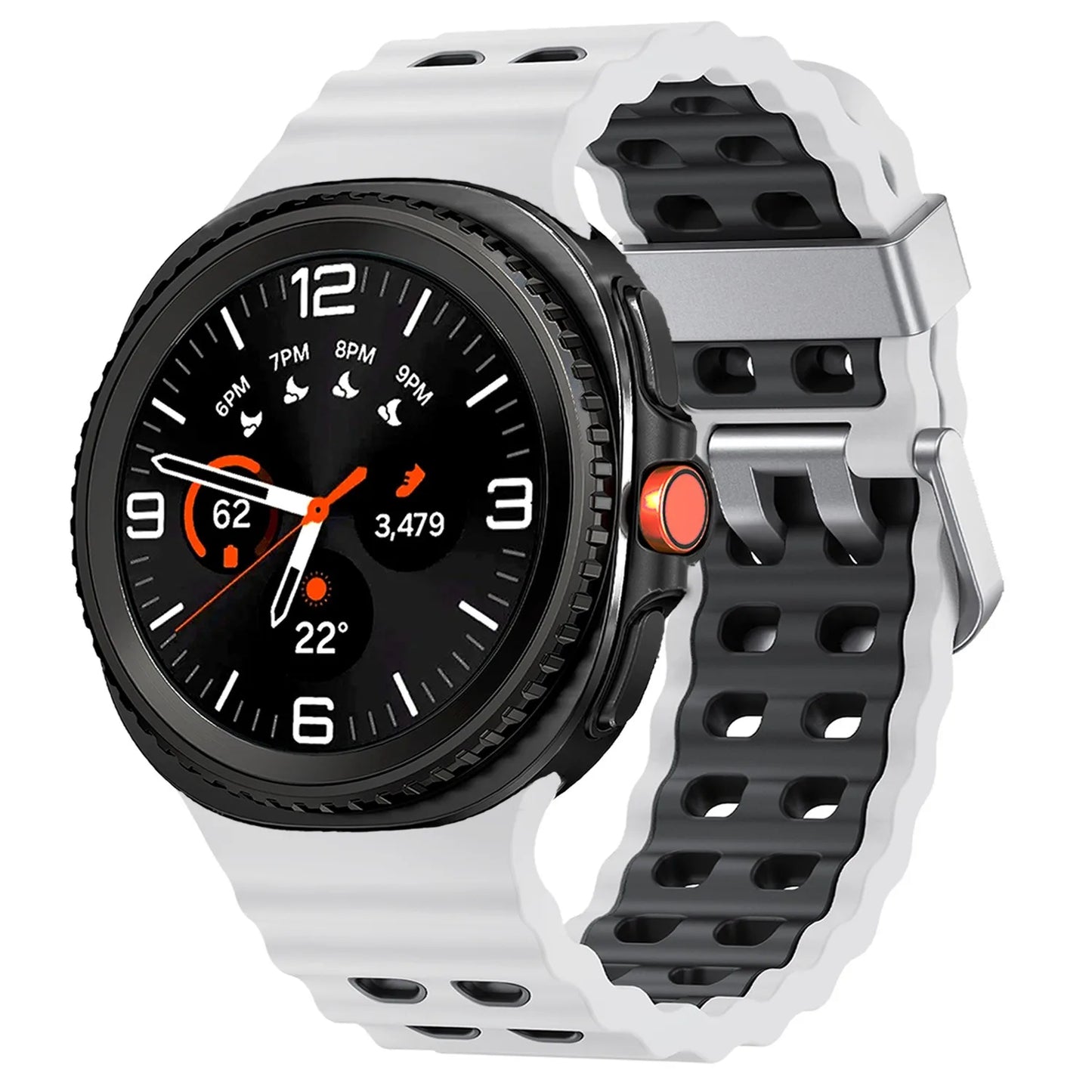 Silicone Breathable Sport Band for Samsung Galaxy Watch 8/Classic 46mm in grey and black, featuring air vents for comfort.
