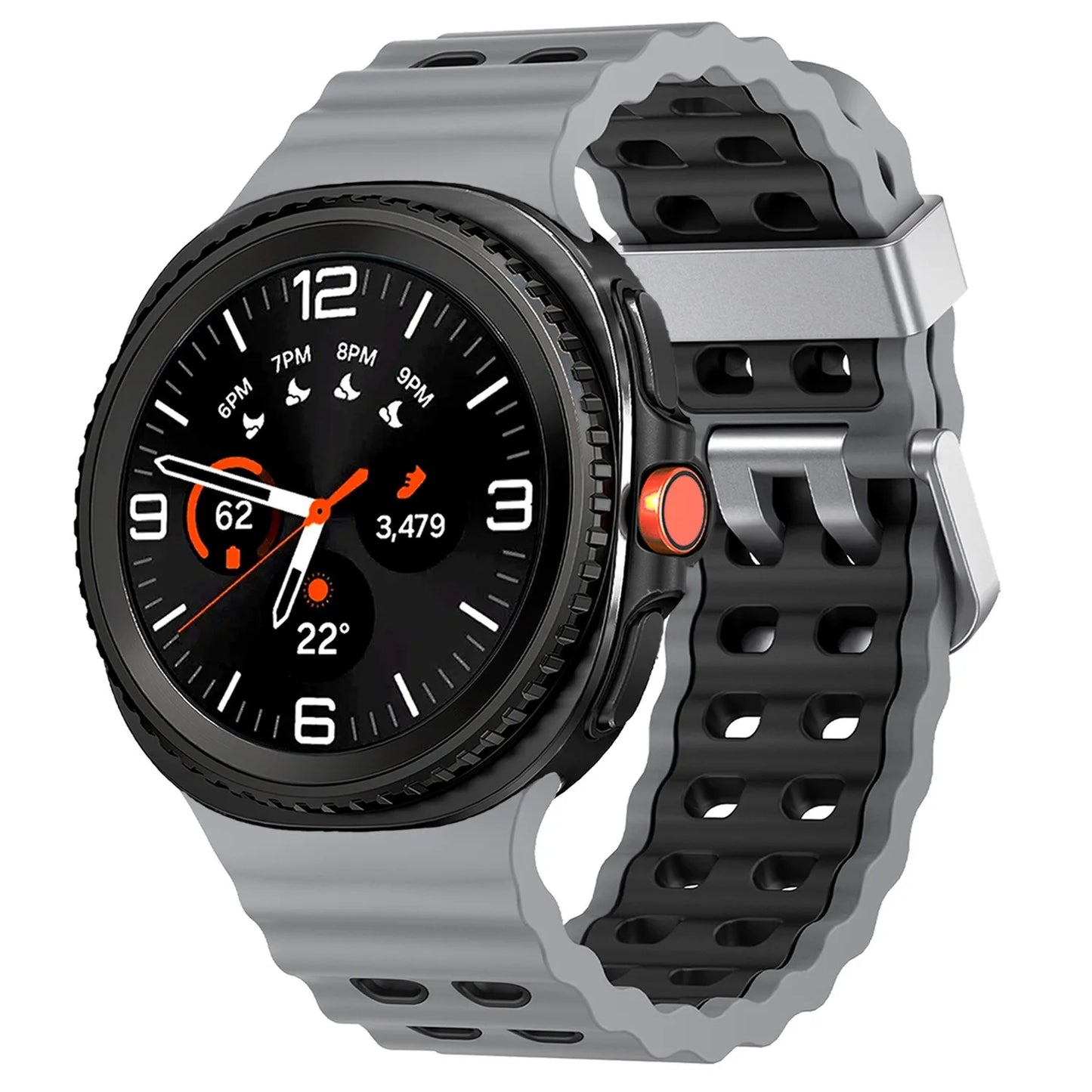 Silicone Breathable Sport Band for Samsung Galaxy Watch 8/Classic 46mm on display, showcasing its ventilated design.