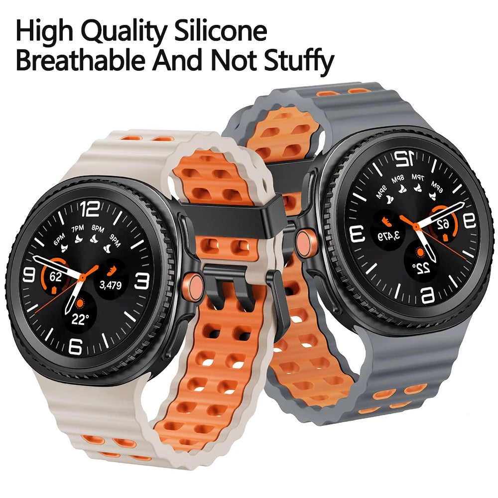 Silicone Breathable Sport Band for Samsung Galaxy Watch 8/Classic 46mm in light gray and orange with air vents