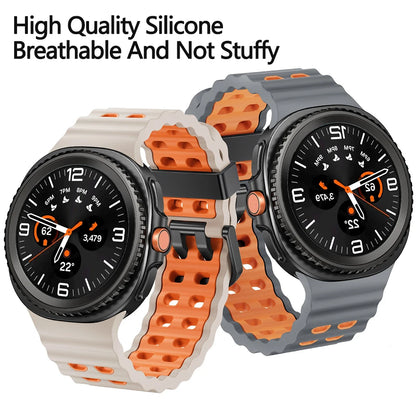 Silicone Breathable Sport Band for Samsung Galaxy Watch 8/Classic 46mm in light gray and orange with air vents