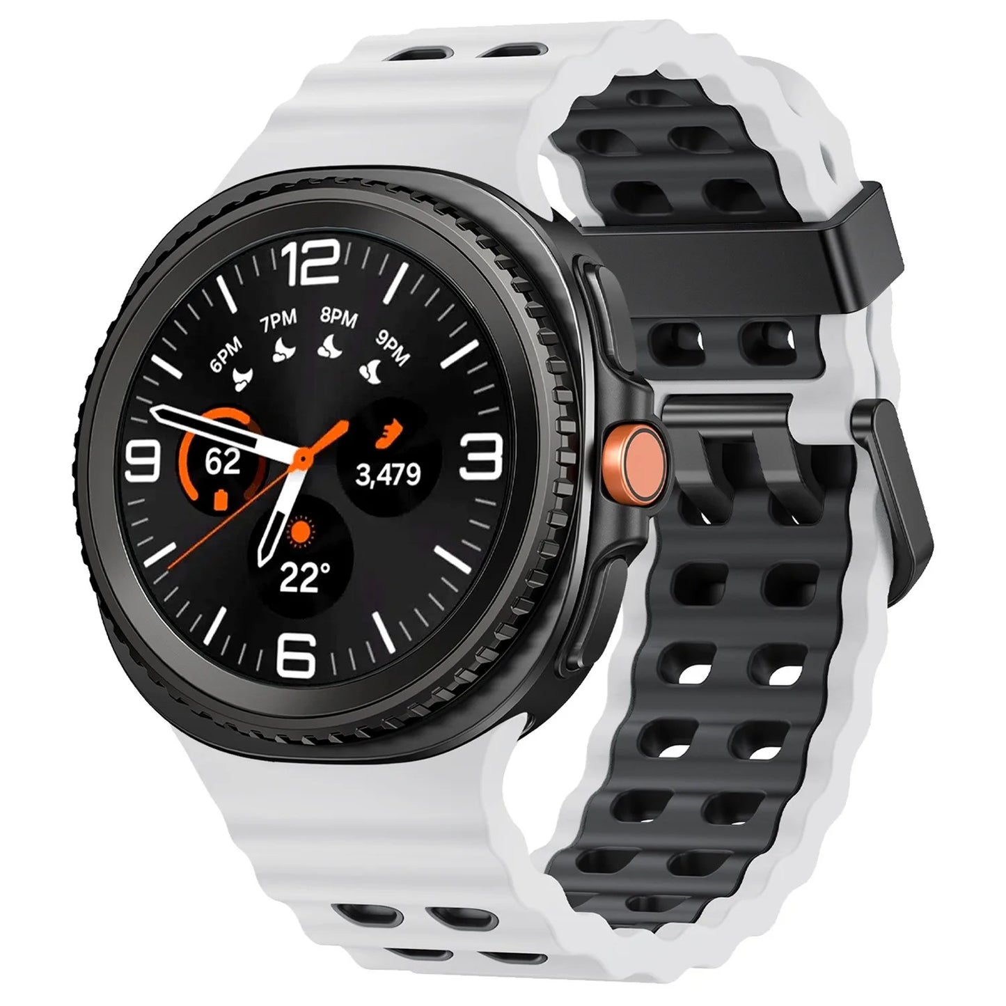 Silicone Breathable Sport Band for Samsung Galaxy Watch 8/Classic 46mm in black and white with vented design.
