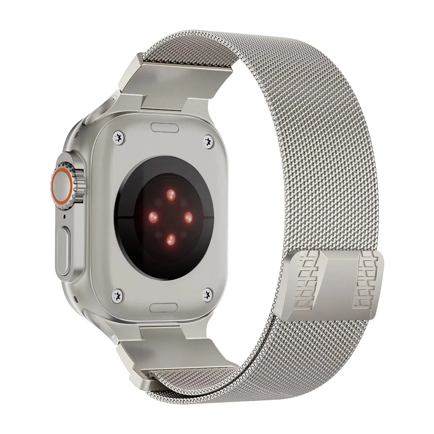Apple Watch with Milanese Loop band, showcasing ultra-strong magnetic clasp and elegant design.