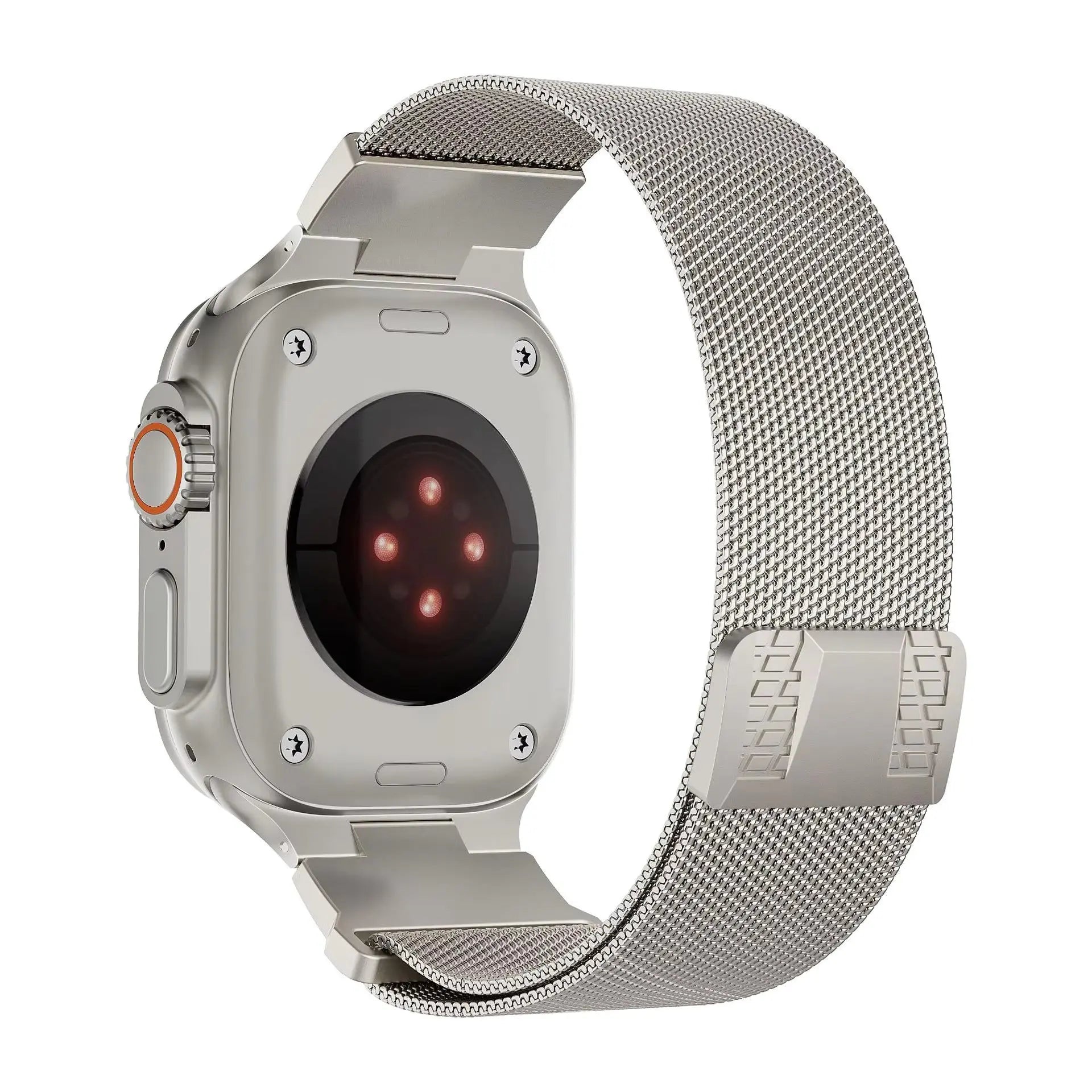 Apple Watch with Milanese Loop band, showcasing ultra-strong magnetic clasp and elegant design.