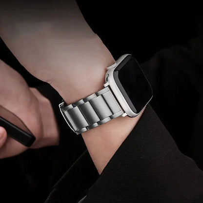 Titanium Link Bracelet on Apple Watch, showcasing sleek design and durability for timeless luxury style.