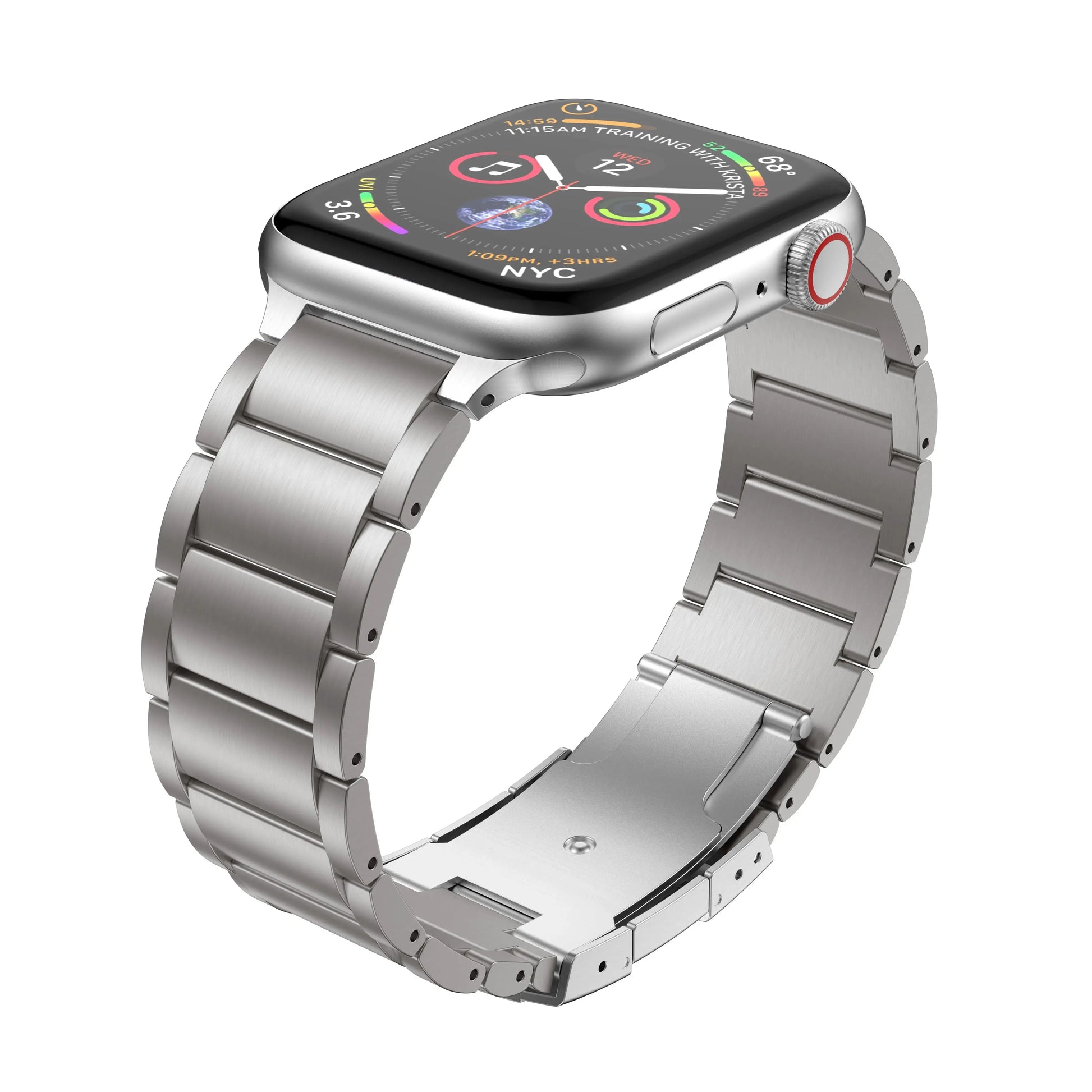 Titanium Link Bracelet for Apple Watch showcasing durable design and timeless luxury style.
