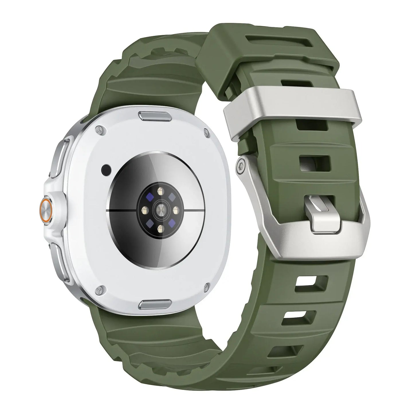 Sports Silicon Rugged Samsung Galaxy Watch 8 Band in green silicone with durable design and secure fit.