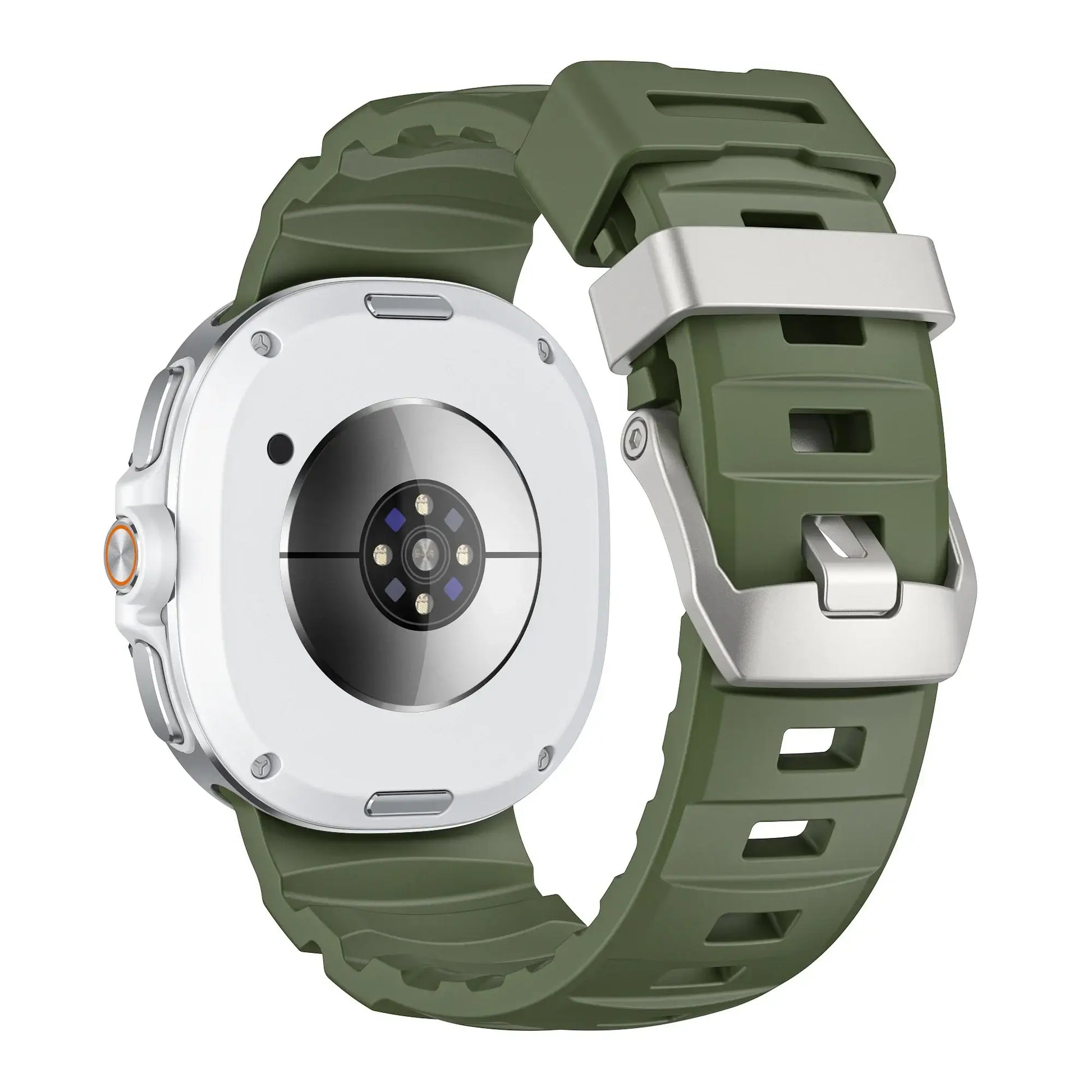 Sports Silicon Rugged Samsung Galaxy Watch 8 Band in green silicone with durable design and secure fit.