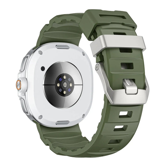 Sports Silicon Rugged Samsung Galaxy Watch 8 Band in green silicone design, showcasing durability and style.