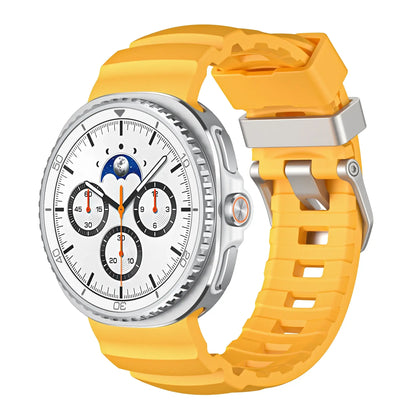 Sports Silicon Rugged Samsung Galaxy Watch 8 Band in vibrant yellow, showcasing durability and style.