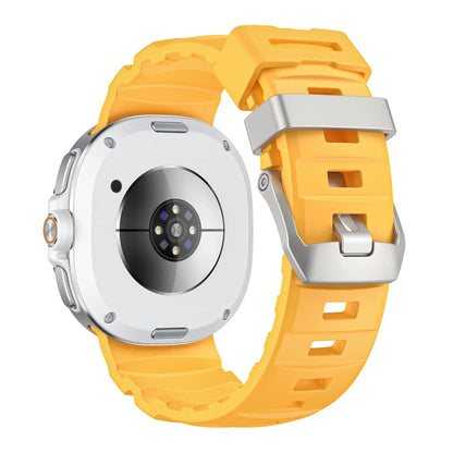 Sports Silicon Rugged Samsung Galaxy Watch 8 Band in yellow, showcasing durable and stylish design for active users.