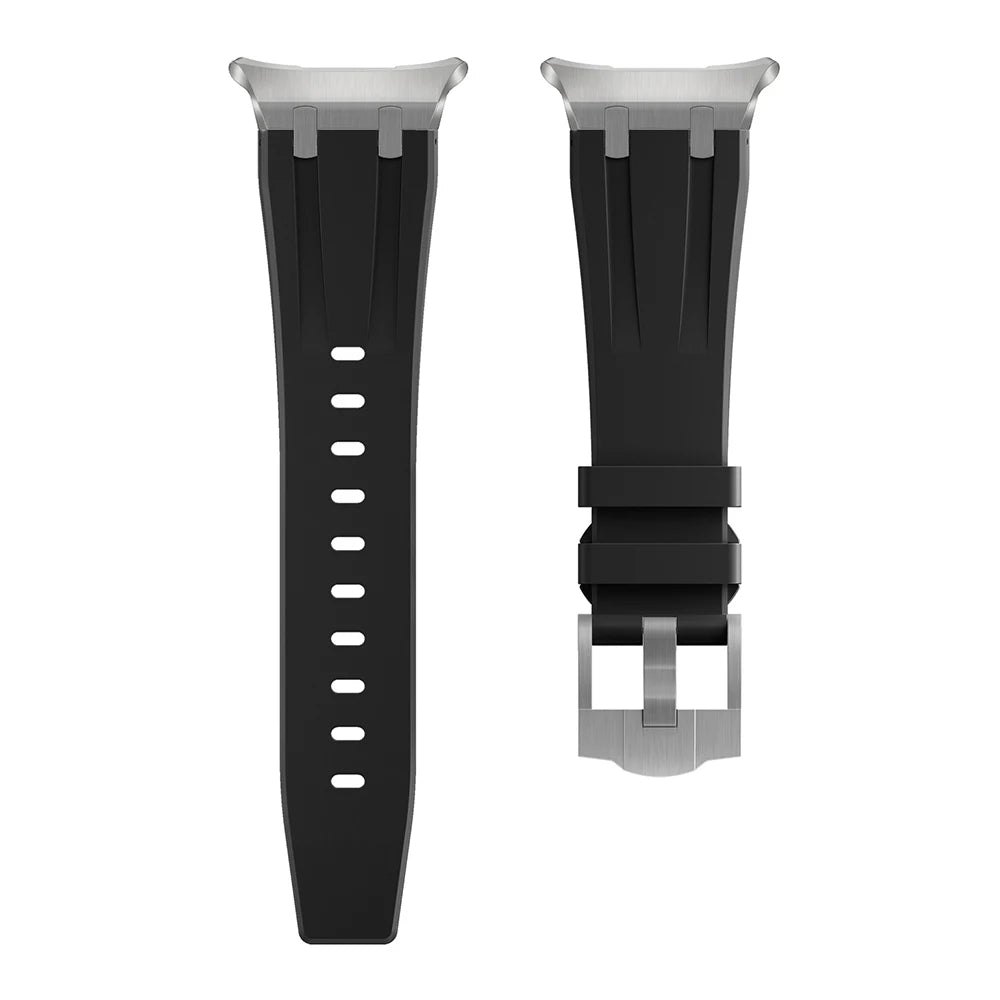 Sports Silicone Band for Samsung Galaxy Watch Ultra 47mm in black with stainless-steel connectors.