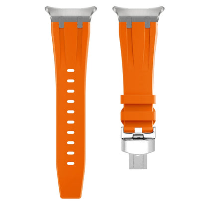 Sports Silicone Band for Samsung Galaxy Watch Ultra 47mm in vibrant orange with stainless-steel connectors.