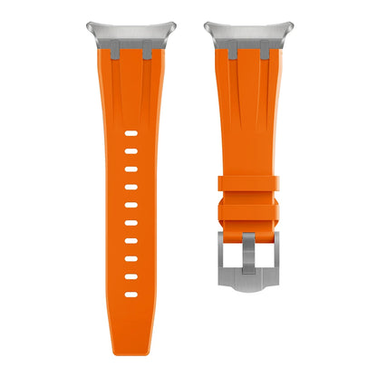 Sports Silicone Band for Samsung Galaxy Watch Ultra 47mm in vibrant orange with stainless-steel connectors.