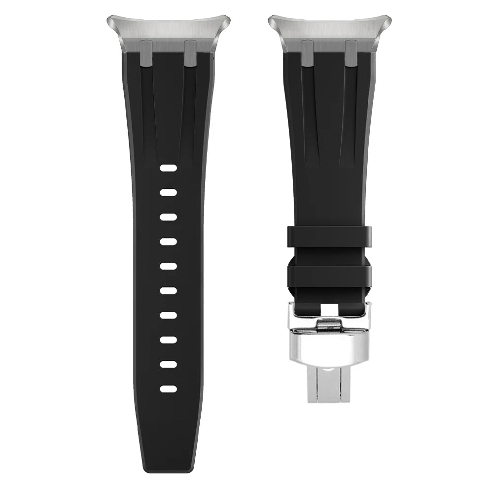 Sports Silicone Band for Samsung Galaxy Watch Ultra 47mm - black silicone strap with stainless-steel connectors.