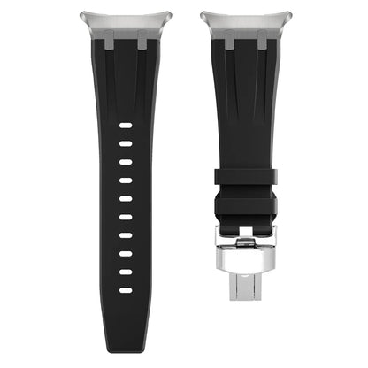 Sports Silicone Band for Samsung Galaxy Watch Ultra 47mm - black silicone strap with stainless-steel connectors.