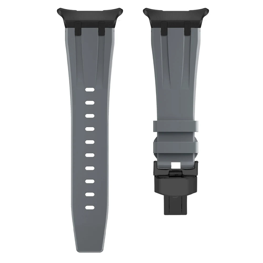 Sports Silicone Band for Samsung Galaxy Watch Ultra 47mm in gray with secure buckle and flexible design.