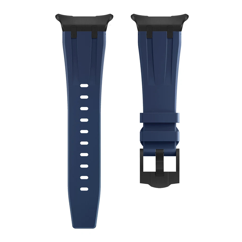 Sports Silicone Band for Samsung Galaxy Watch Ultra 47mm in navy blue, showcasing adjustable length and secure buckle.