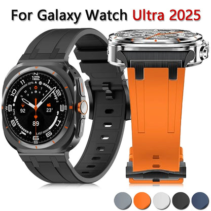 Sports Silicone Band for Samsung Galaxy Watch Ultra 47mm in black and orange options, showcasing compatibility and style.