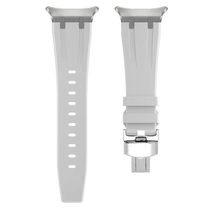 Sports Silicone Band for Samsung Galaxy Watch Ultra 47mm in white color with stainless-steel connectors.