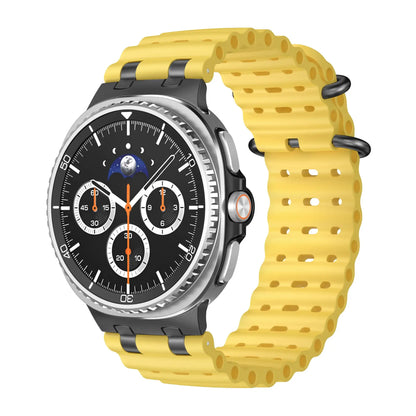 Sports Silicone Galaxy Watch 8 Bands | Ocean Soft Loop Strap 40/44/46mm on a smartwatch with a yellow strap.