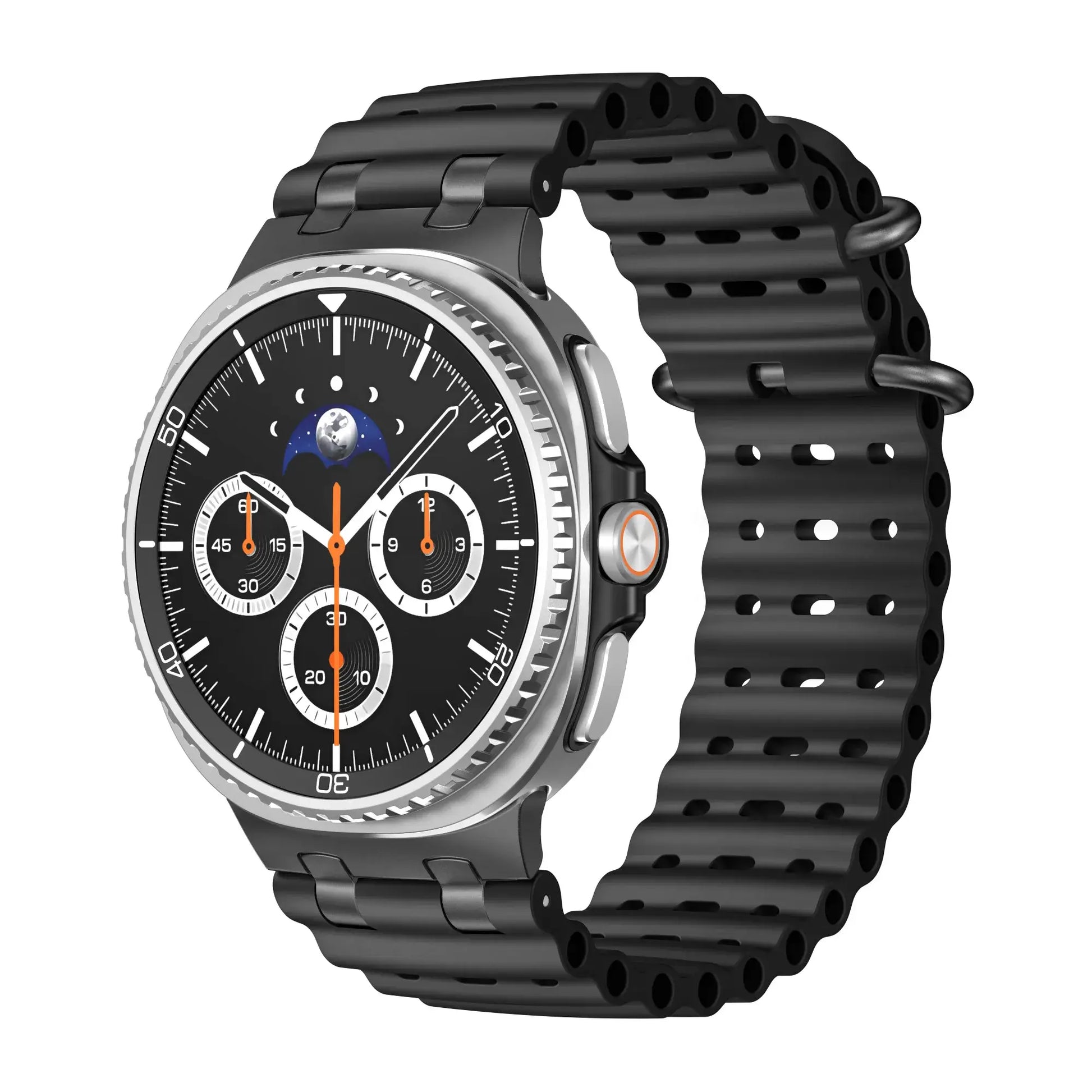 Sports Silicone Galaxy Watch 8 Bands | Ocean Soft Loop Strap 40/44/46mm in black color with sporty design.