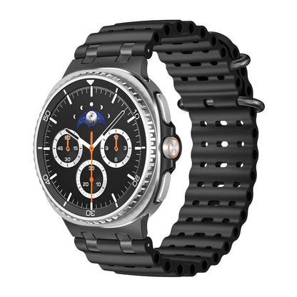 Sports Silicone Galaxy Watch 8 Bands | Ocean Soft Loop Strap 40/44/46mm in black color with sporty design.