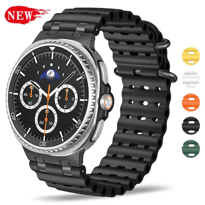 Sports Silicone Galaxy Watch 8 Bands | Ocean Soft Loop Strap 40/44/46mm in black with new color options.