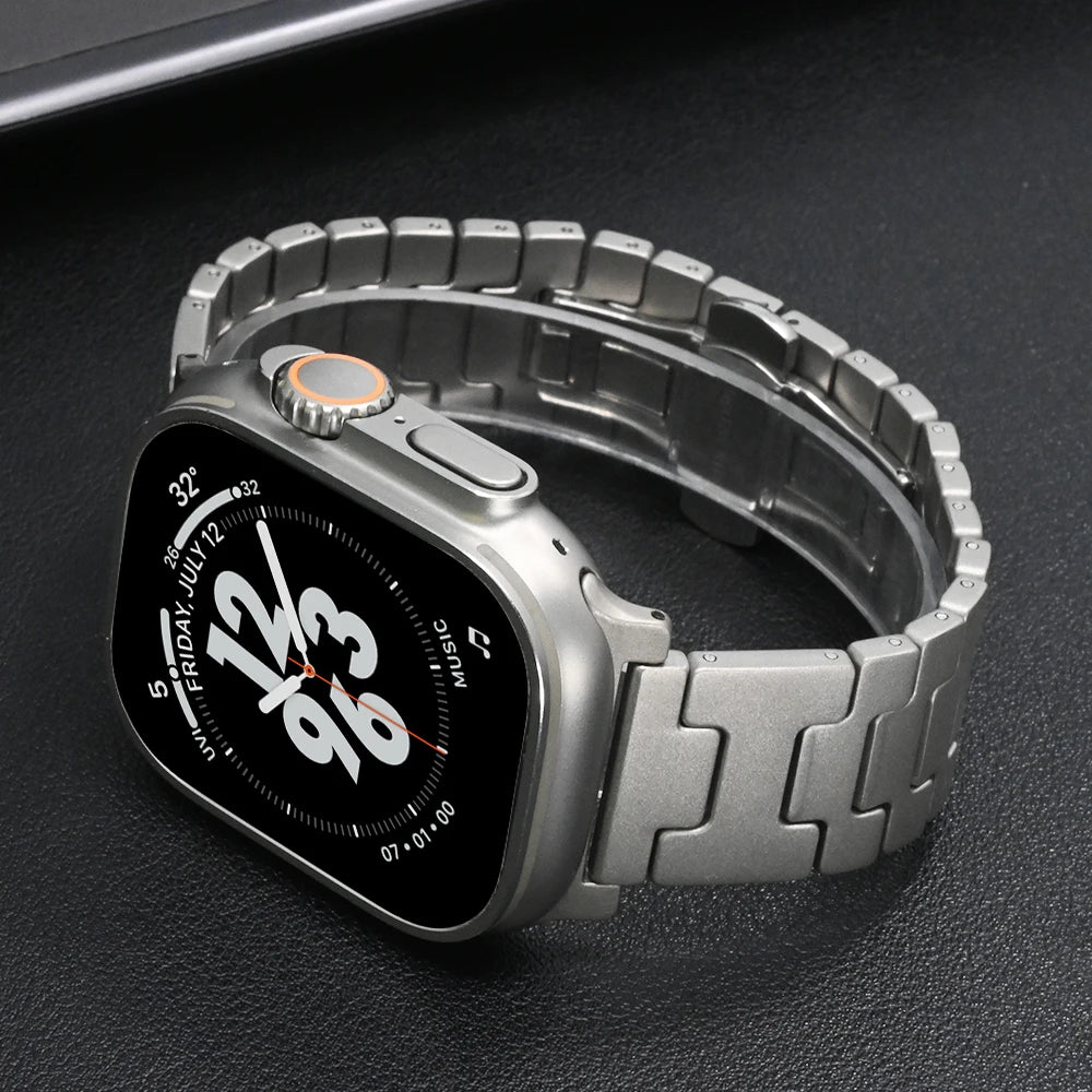 Titanium Apple Watch Band Ultra 3/Series 11/SE – Luxury Bracelet on a sleek black surface.