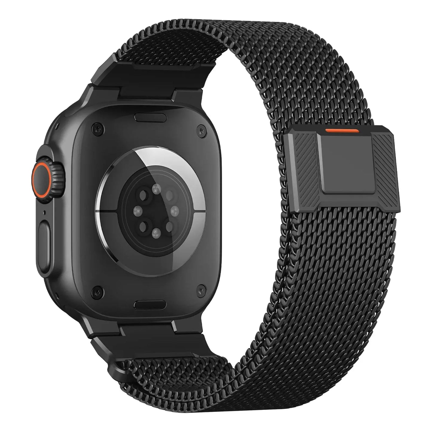 Milanese mesh loop for Apple Watch in black, showcasing sleek design and functionality for style elevation.