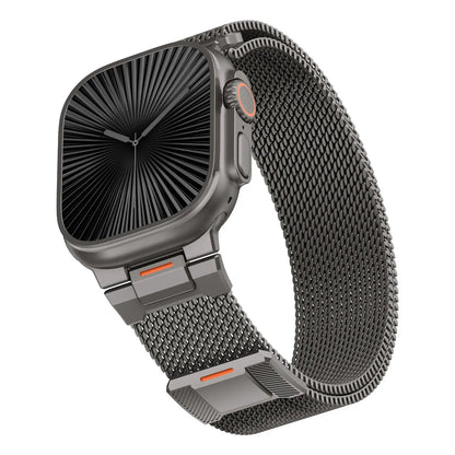 Upgraded Milanese Mesh Loop for Apple Watch, stylish stainless steel design with comfortable fit.