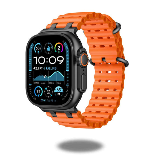 Upgraded Ocean Silicone Bands for Apple Watch (Limited Stock) in vibrant orange with ventilation holes for breathability