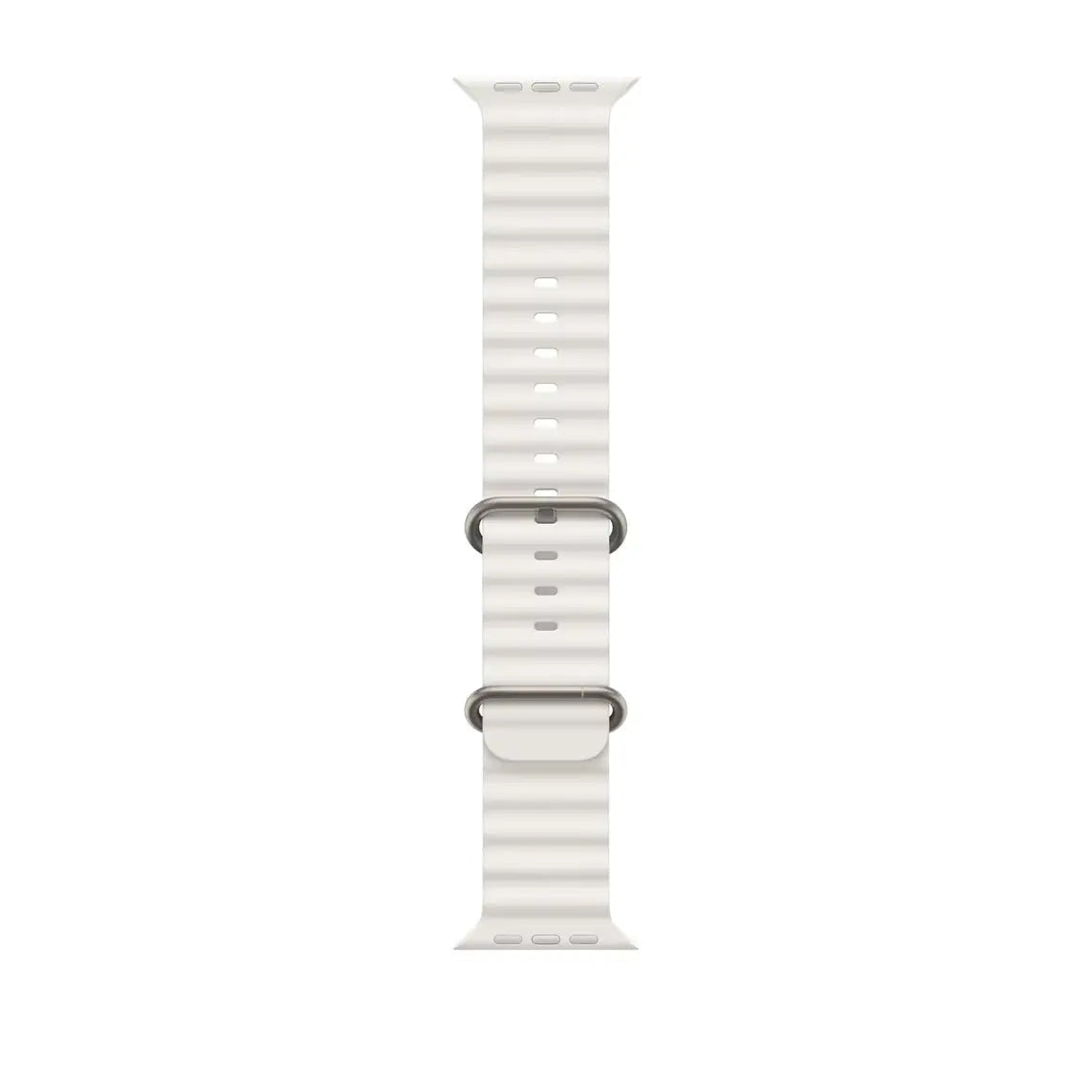 Ocean straps for Apple Watch, white high-performance elastomer band with stainless steel buckle, perfect for water sports.