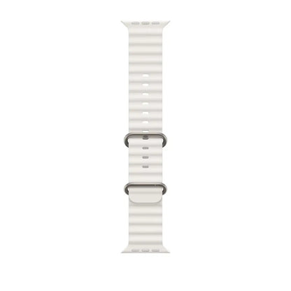 Ocean straps for Apple Watch, white high-performance elastomer band with stainless steel buckle, perfect for water sports.