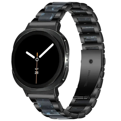 Women Resin Stainless Steel Band for Samsung Galaxy Watch 8/Ultra on a stylish smartwatch.