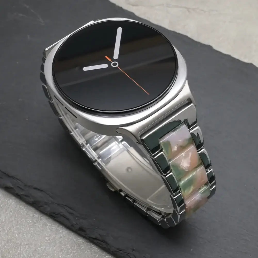 Women Resin Stainless Steel Band for Samsung Galaxy Watch 8/Ultra featuring a chic design and unique pattern.
