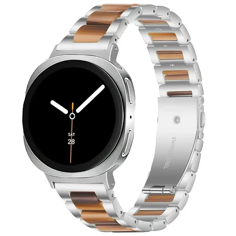 Women Resin Stainless Steel Band for Samsung Galaxy Watch 9 and Galaxy Watch 9 and Watch 8/Ultra with unique pattern and sleek design.