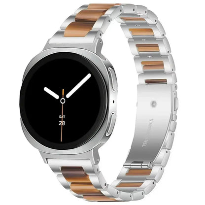 Women Resin Stainless Steel Band for Samsung Galaxy Watch 9 and Galaxy Watch 9 and Watch 8/Ultra with unique pattern and sleek design.