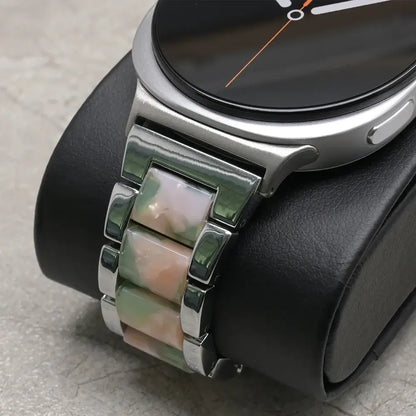 Women Resin Stainless Steel Band for Samsung Galaxy Watch 9 and Galaxy Watch 9 and Watch 8/Ultra showcasing elegant design and unique patterns.