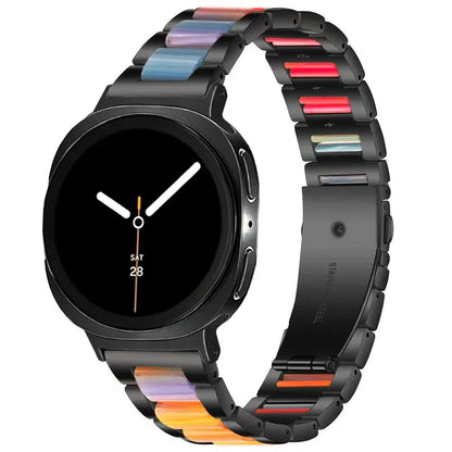 Women Resin Stainless Steel Band for Samsung Galaxy Watch 9 and Galaxy Watch 9 and Watch 8/Ultra in colorful design on smartwatch