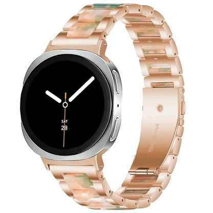 Women Resin Stainless Steel Band for Samsung Galaxy Watch 9 and Galaxy Watch 9 and Watch 8/Ultra on a stylish smartwatch featuring a chic design.